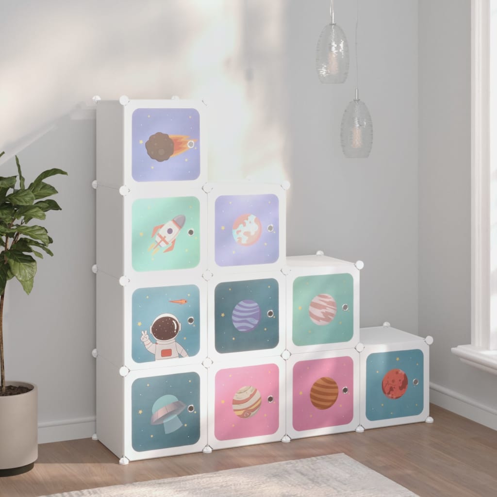 Cube Storage Cabinet for Kids with 10 Cubes White PP - Discount Dealers