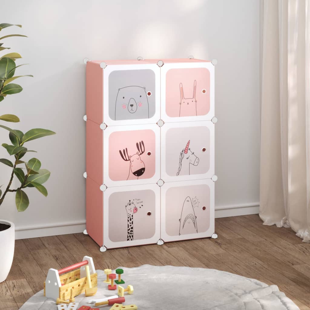 Cube Storage Cabinet for Kids with 6 Cubes Pink PP - Merlin Deals