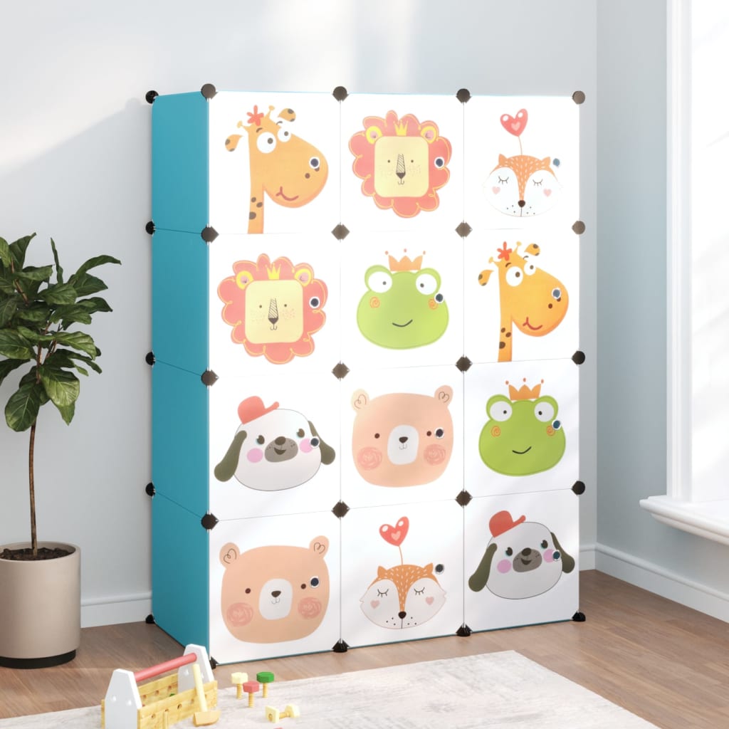 Cube Storage Cabinet for Kids with 12 Cubes Blue PP - Discount Dealers