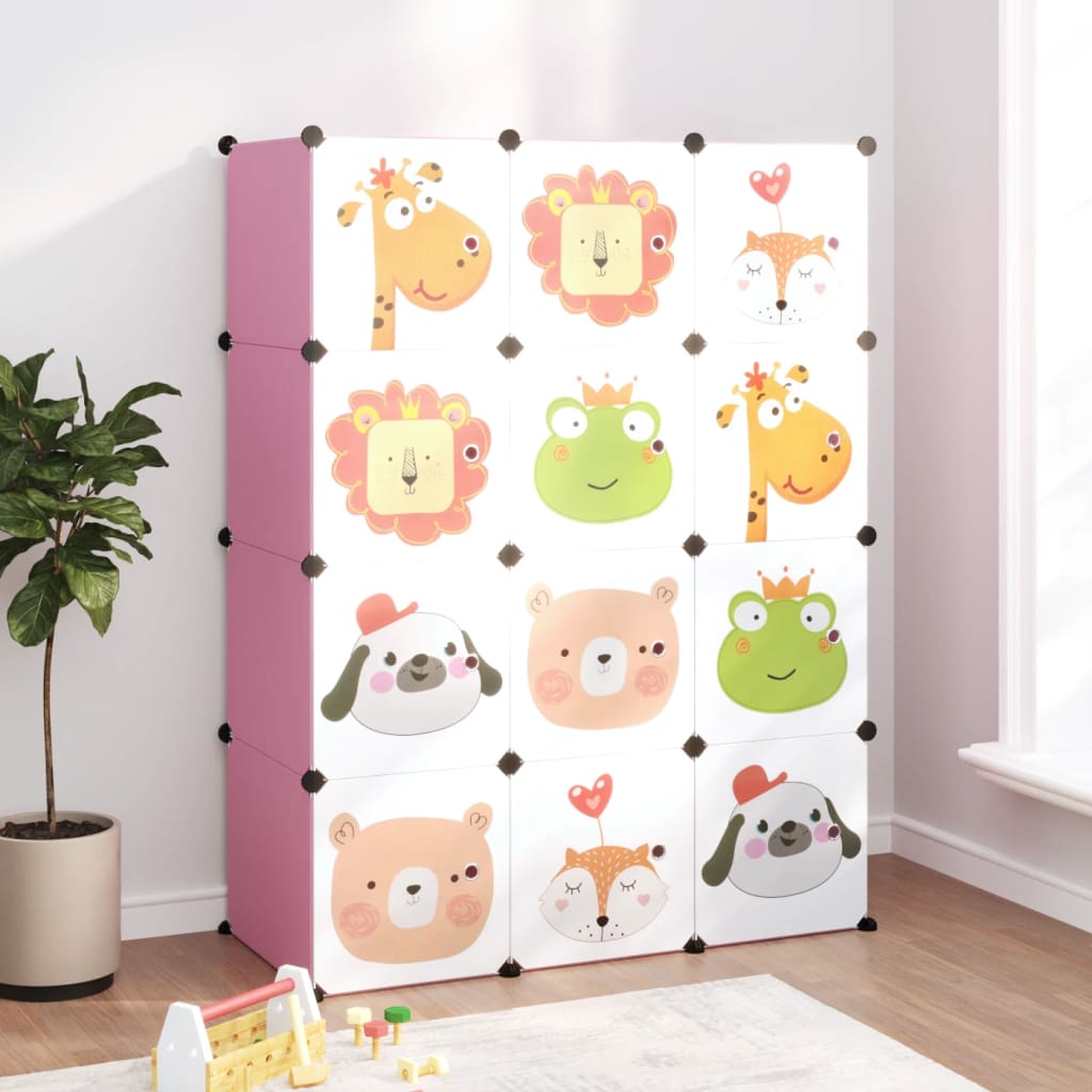 Cube Storage Cabinet for Kids with 12 Cubes Pink PP - All Things Good