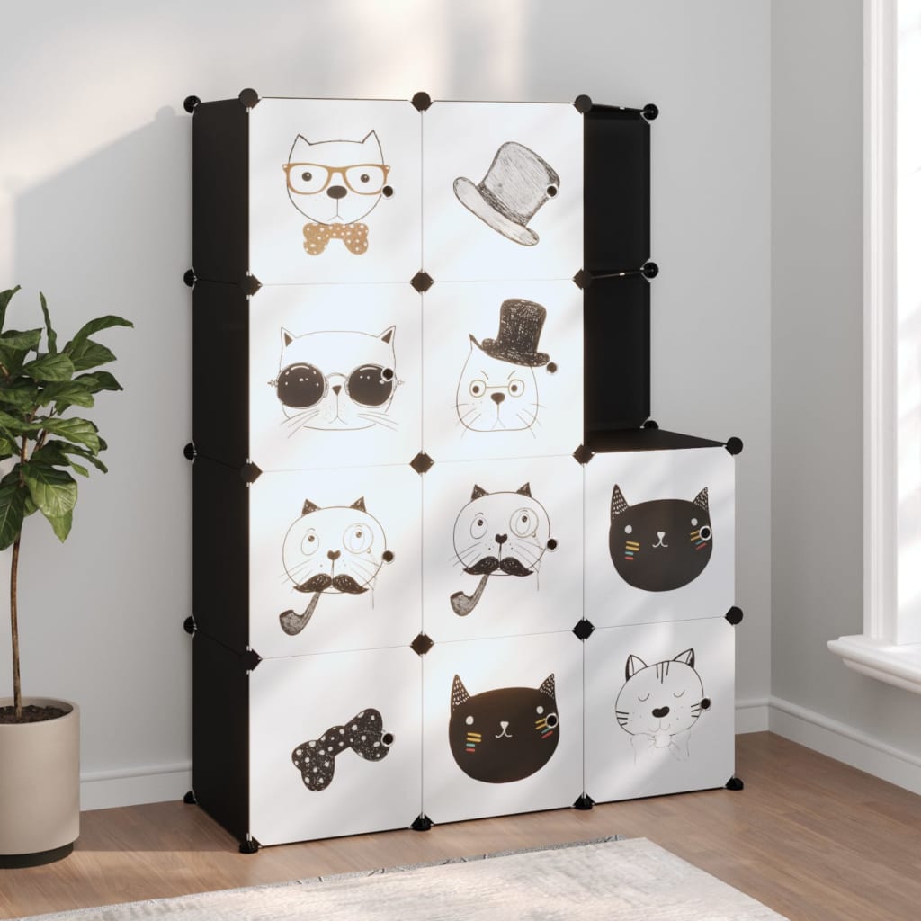 Cube Storage Cabinet for Kids with 10 Cubes Black PP - Discount Dealers