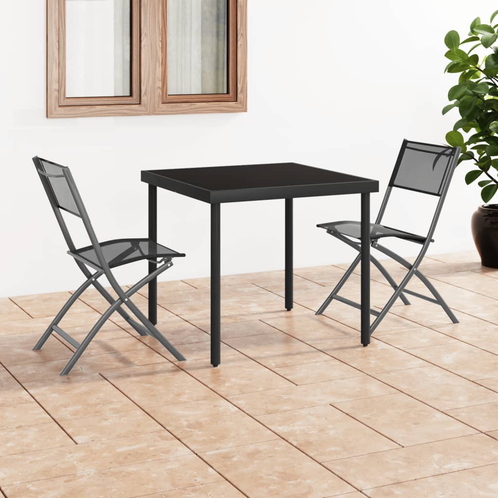 Folding Outdoor Chairs 2 pcs Black Steel and Textilene - R and M Furniture