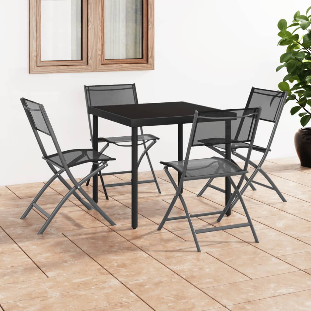 Folding Outdoor Chairs 4 pcs Black Steel and Textilene - Discount Dealers