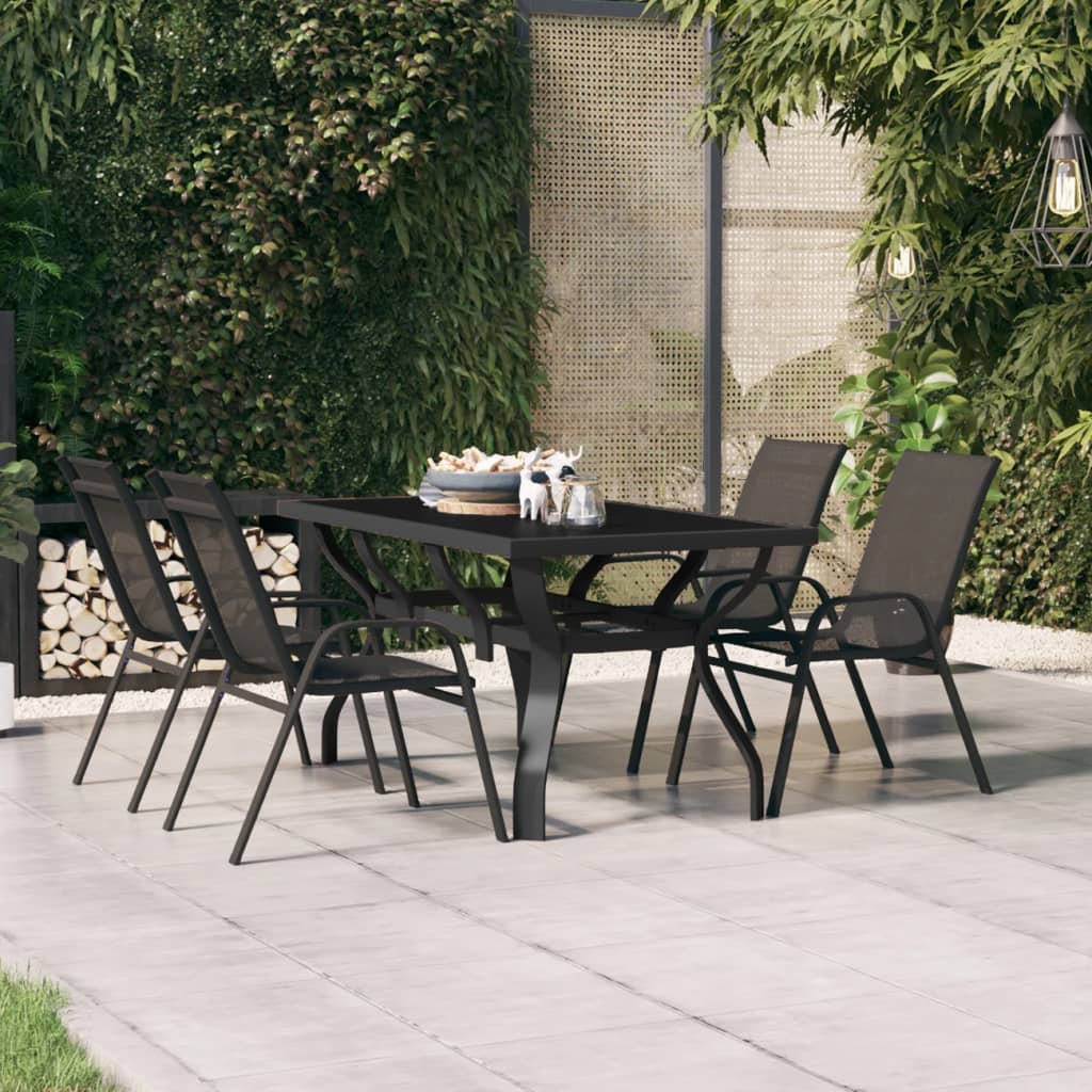 Garden Table Black 140x70x70 cm Steel and Glass - Unbeatable Bargains