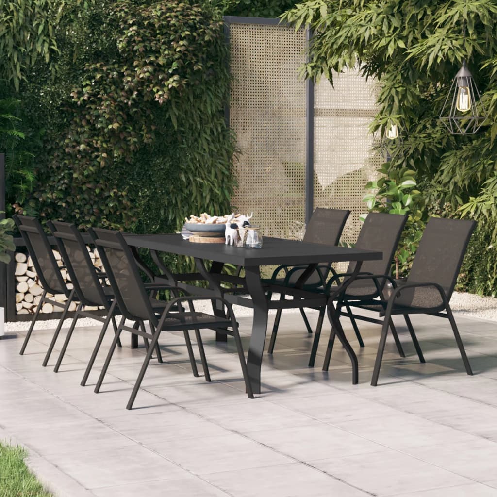 Garden Table Black 180x80x70 cm Steel and Glass - The Home Maker