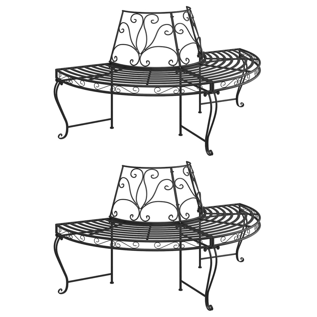 Half Round Tree Bench 2 pcs Ã ̃160 cm Black Steel - Sid & Sam