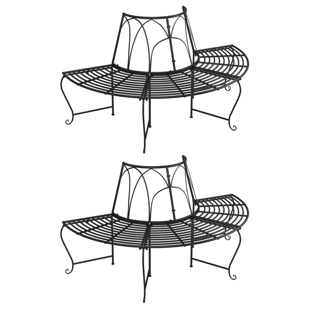 Half Round Tree Bench 2 pcs Ã ̃159 cm Black Steel - The Home Maker
