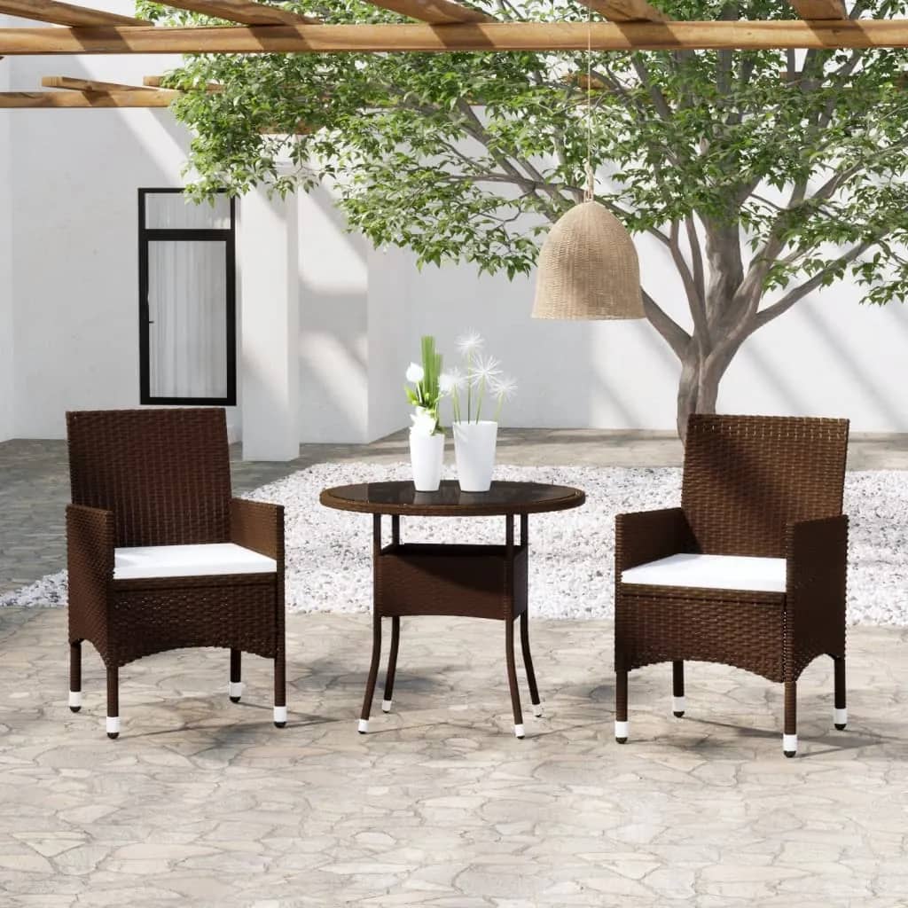 3 Piece Garden Bistro Set Poly Rattan and Tempered Glass Brown - Style and Chic