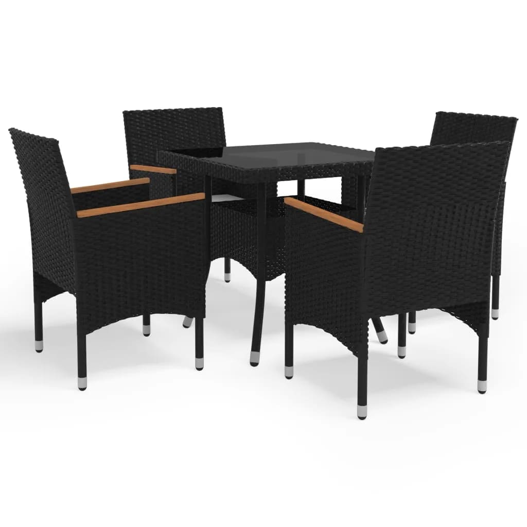 5 Piece Garden Dining Set Poly Rattan and Tempered Glass Black - Style and Chic