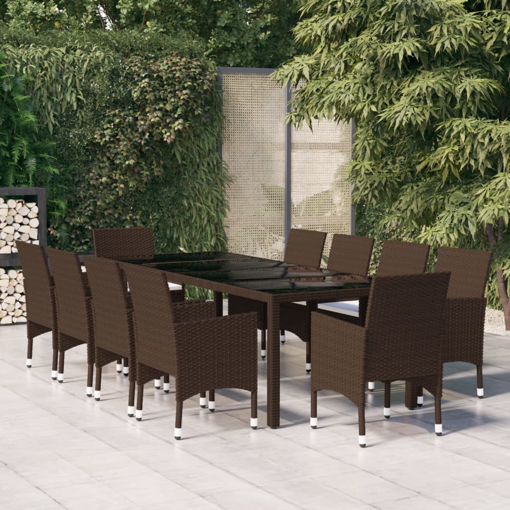 11 Piece Garden Dining Set Poly Rattan Brown - Merlin Deals
