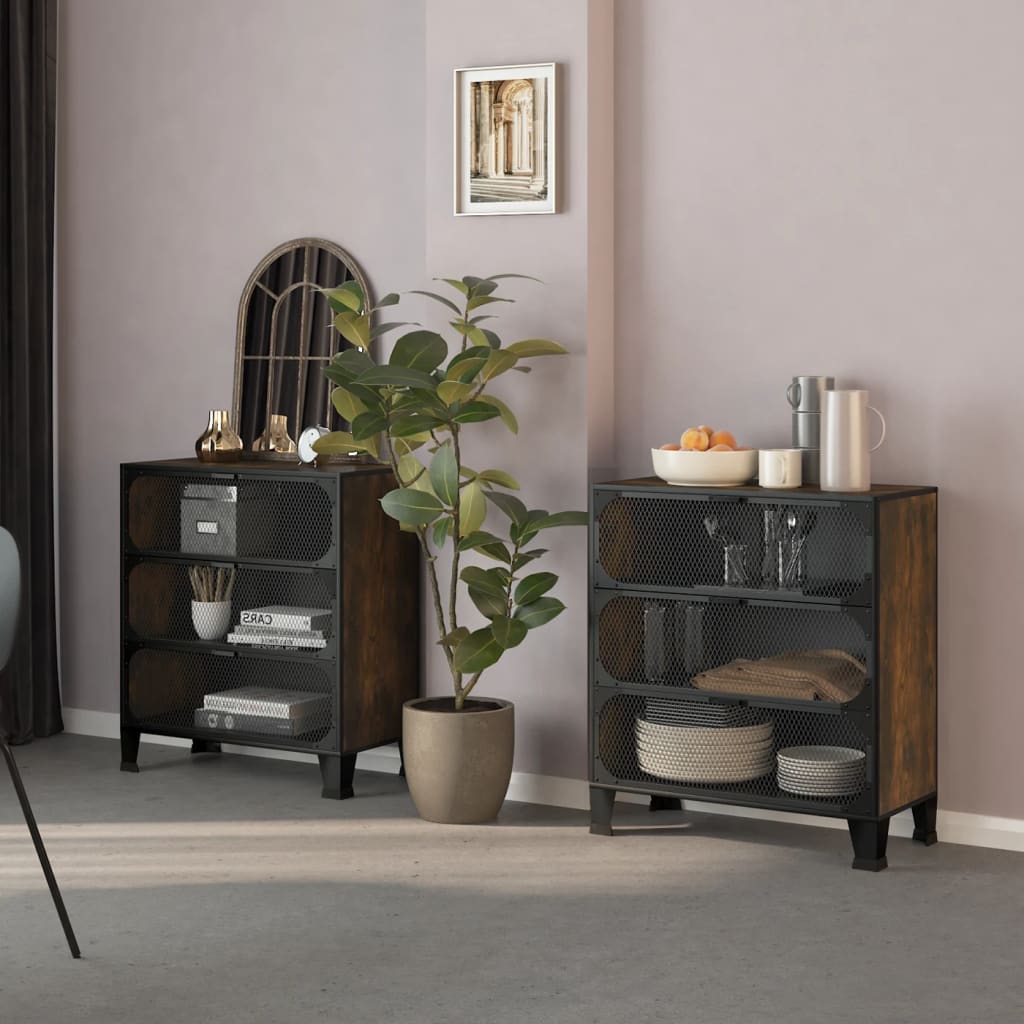 Storage Cabinets 2 pcs Rustic Brown 72x36x82 cm Metal and MDF - Direct Imports