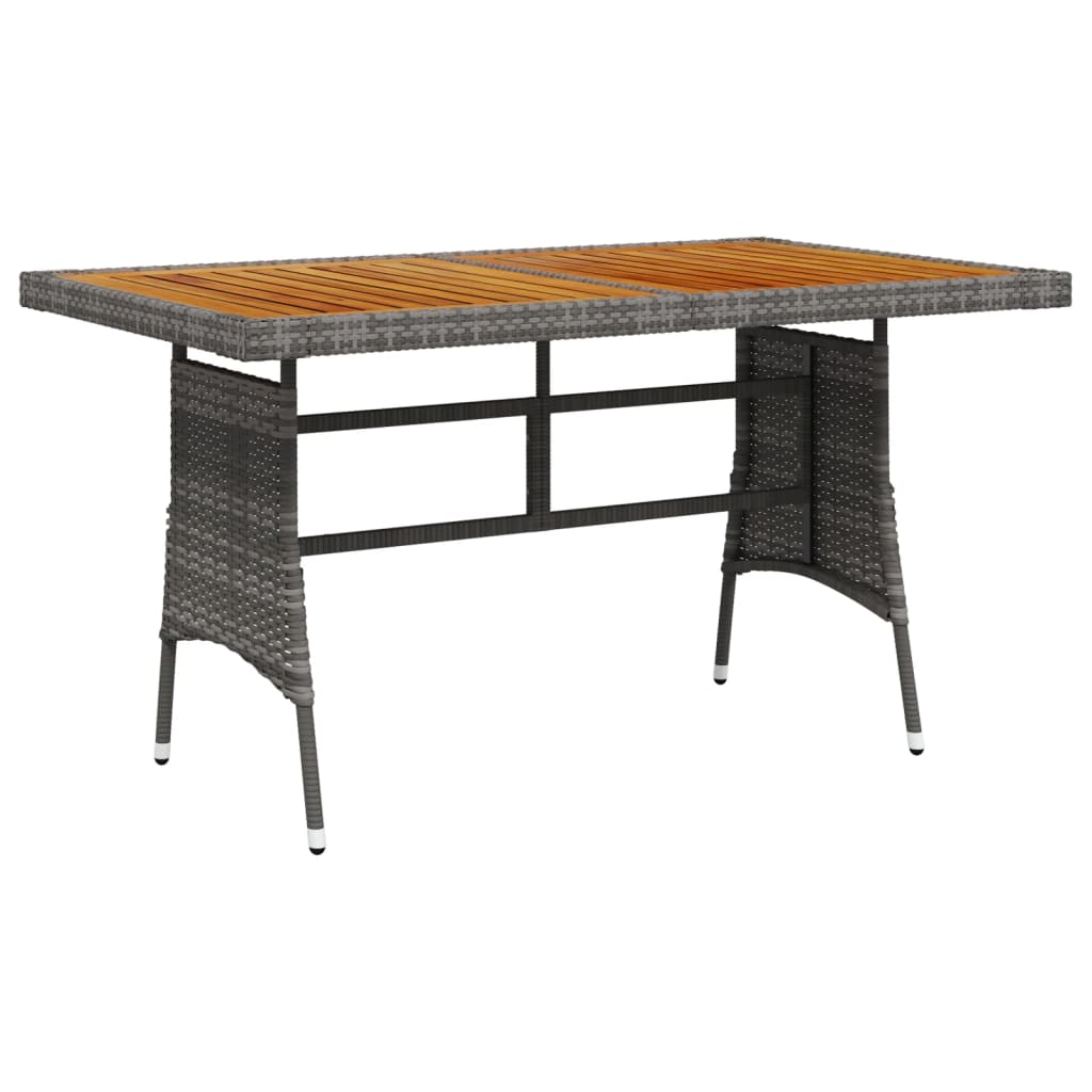 Garden Table Grey 130x70x72 cm Poly Rattan & Solid Acacia Wood - R and M Furniture