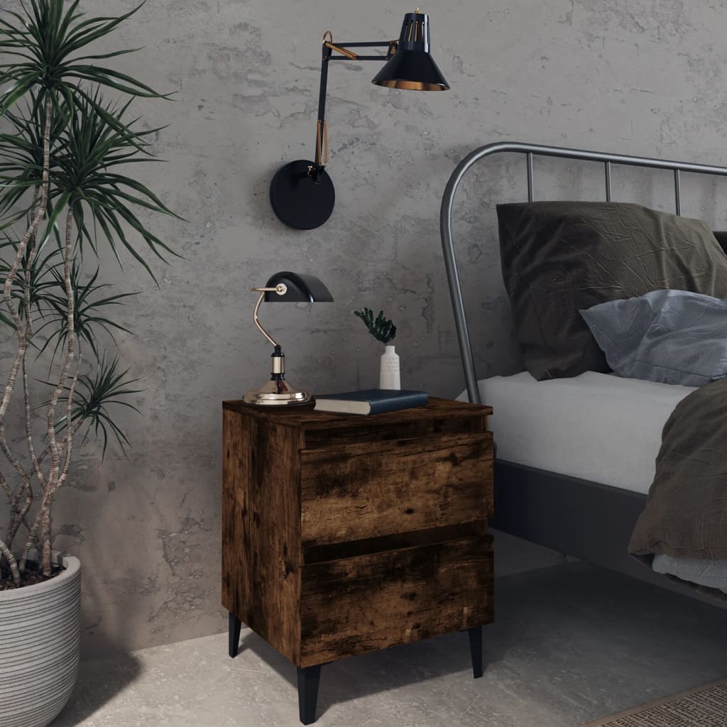 Bedside Table - PRESTON 2 Piece Nightstand Smoked Oak 40cm - Decor Base