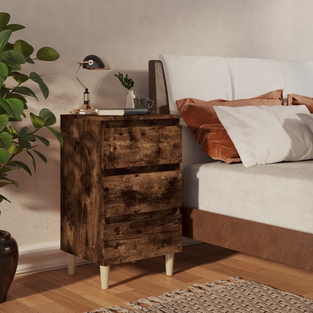 Bedside Table - MORRIS 2 Piece Nightstand Smoked Oak 40cm - Unbeatable Bargains