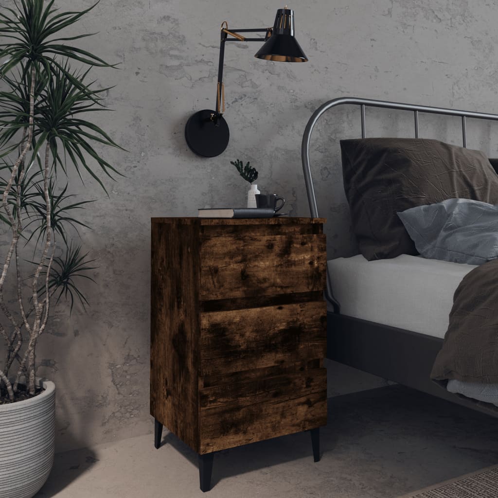 Bedside Table - MORGAN Nightstand Smoked Oak 40cm - Merlin Deals