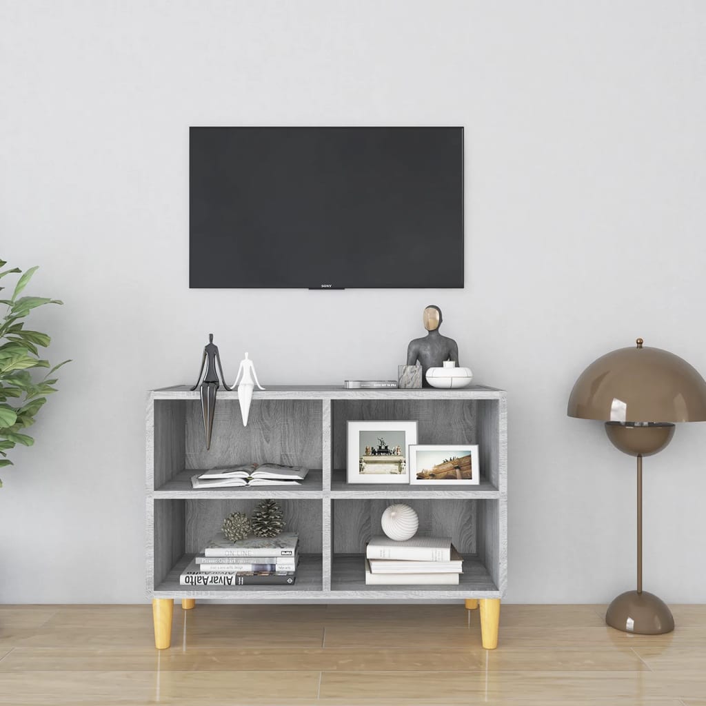 TV Cabinet with Solid Wood Legs Grey Sonoma 69.5x30x50 cm - Millennium Furniture