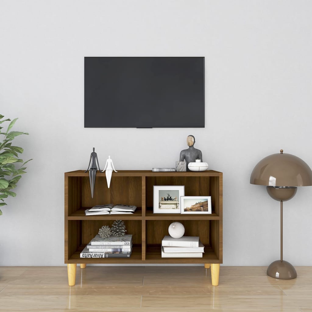 TV Cabinet with Solid Wood Legs Brown Oak 69.5x30x50 cm - Tyrell & Tyrell
