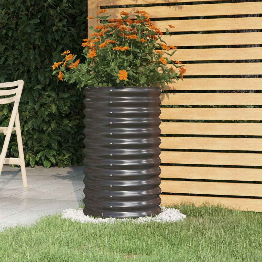 Garden Planter Powder-coated Steel 40x40x68 cm Anthracite - Decor Base