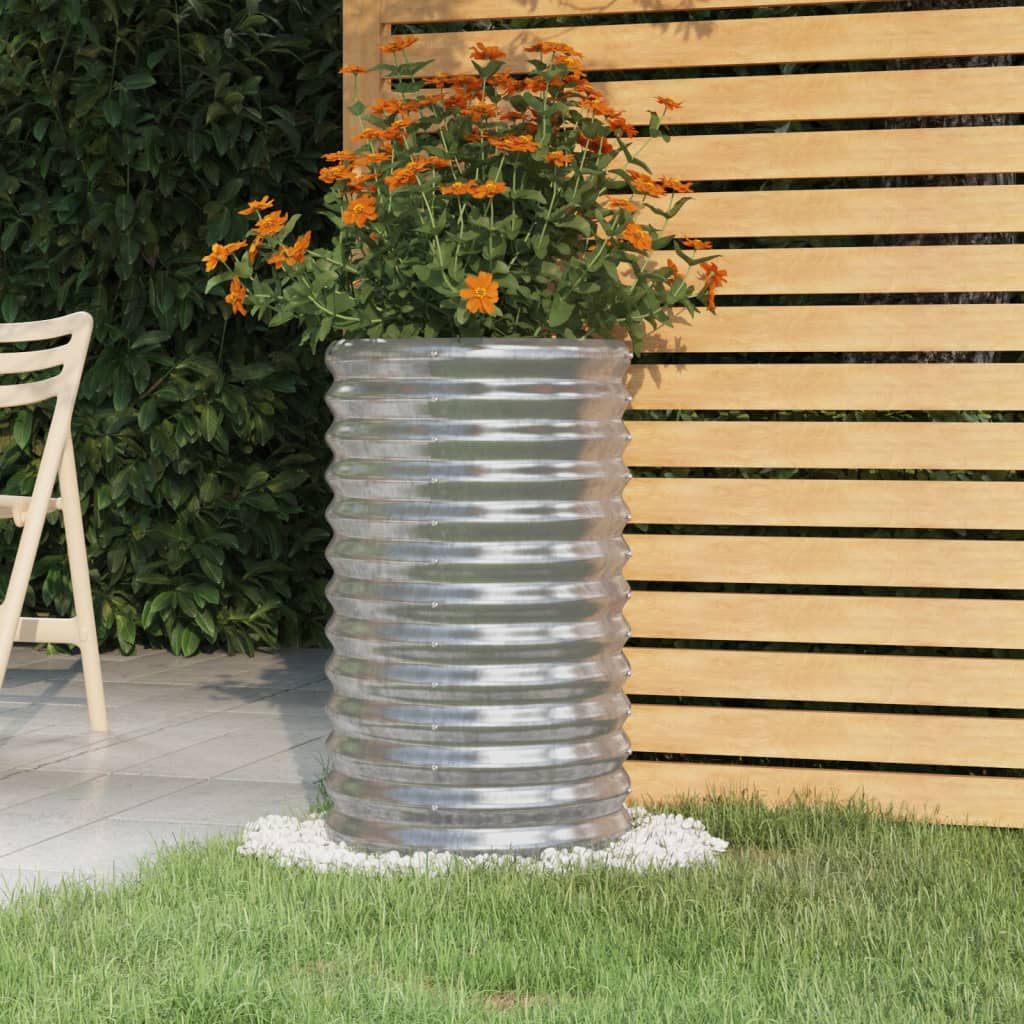 Garden Planter Powder-coated Steel 40x40x68 cm Silver - Unbeatable Bargains