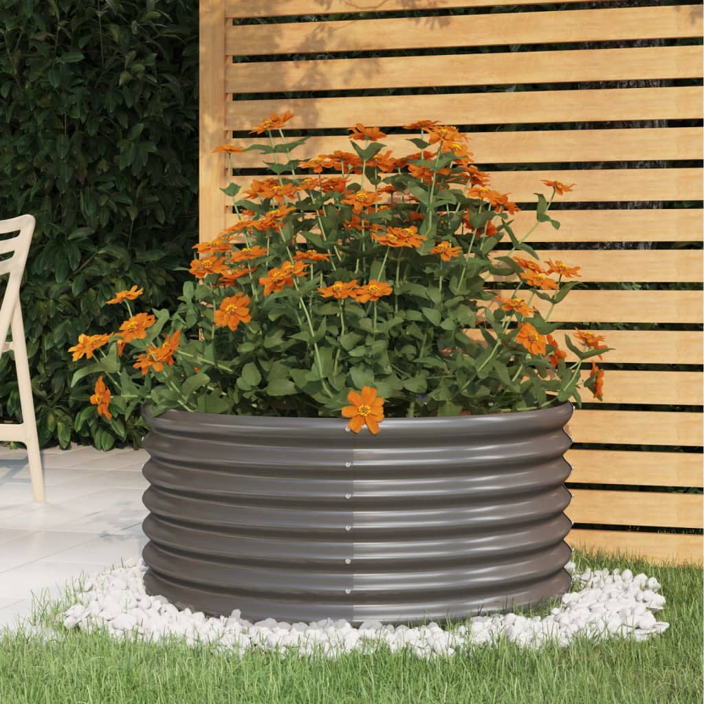 Garden Planter Powder-coated Steel 80x80x36 cm Grey - Design Hut