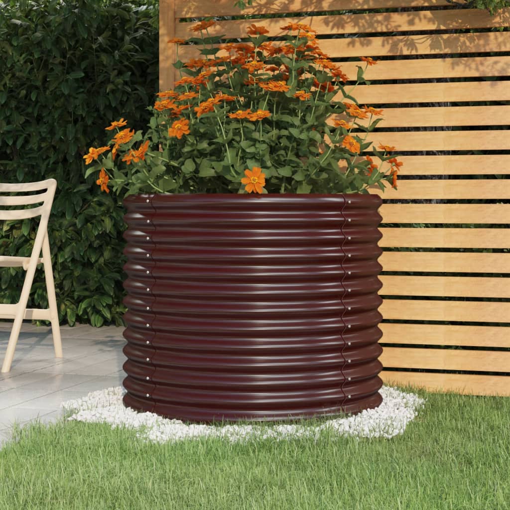 Garden Planter Powder-coated Steel 80x80x68 cm Brown - R and M Furniture