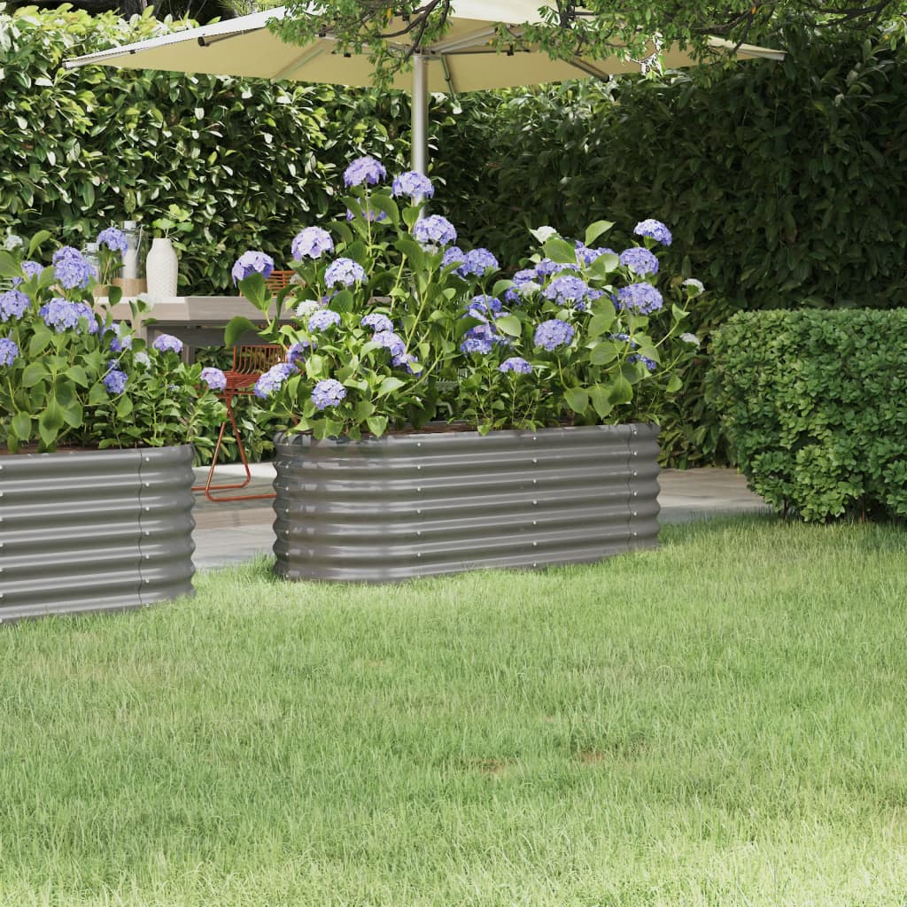 Garden Raised Bed Powder-coated Steel 114x40x36 cm Grey - Decor Base