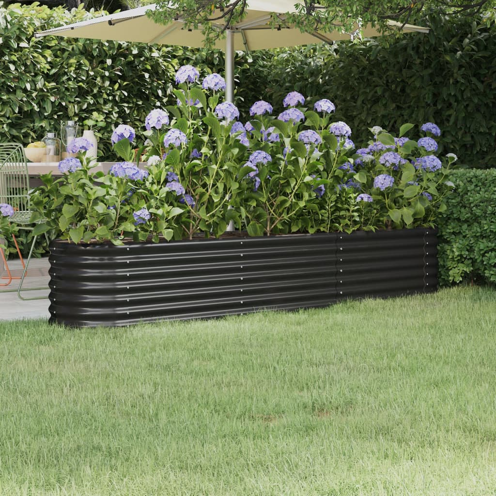 Garden Raised Bed Powder-coated Steel 224x40x36 cm Anthracite - R and M Furniture