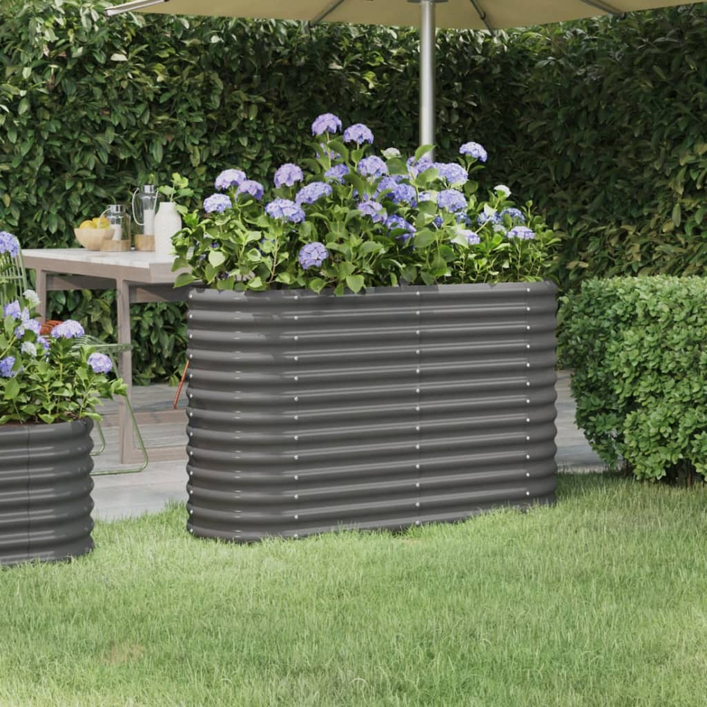Garden Raised Bed Powder-coated Steel 114x40x68 cm Grey - Discount Dealers
