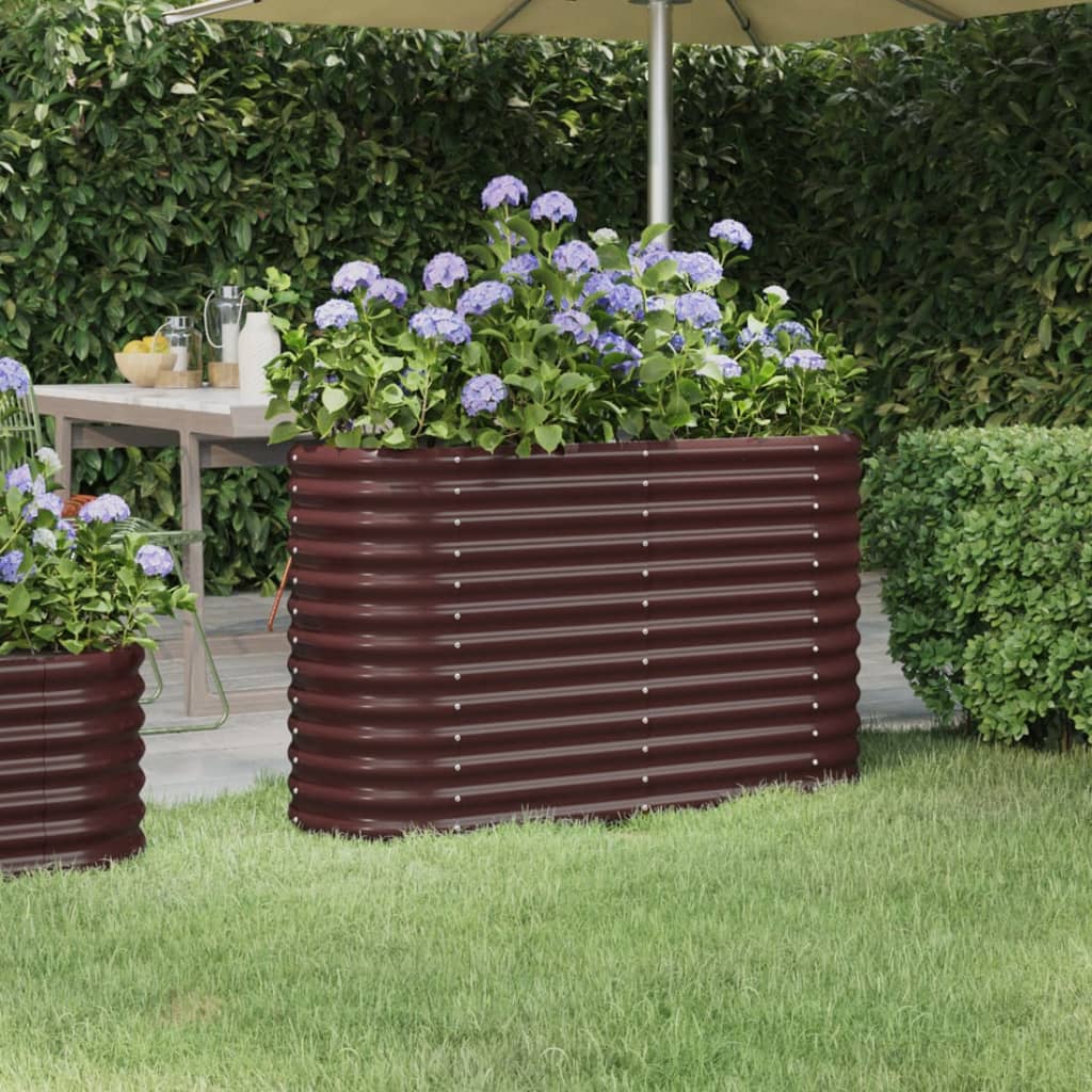 Garden Raised Bed Powder-coated Steel 114x40x68 cm Brown - Unbeatable Bargains