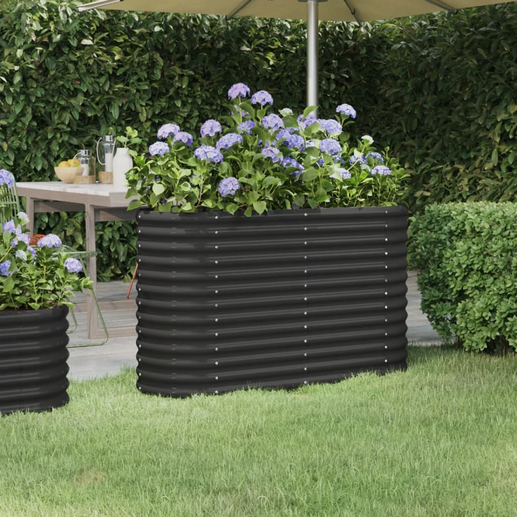 Garden Raised Bed Powder-coated Steel 114x40x68 cm Anthracite - Decor Base