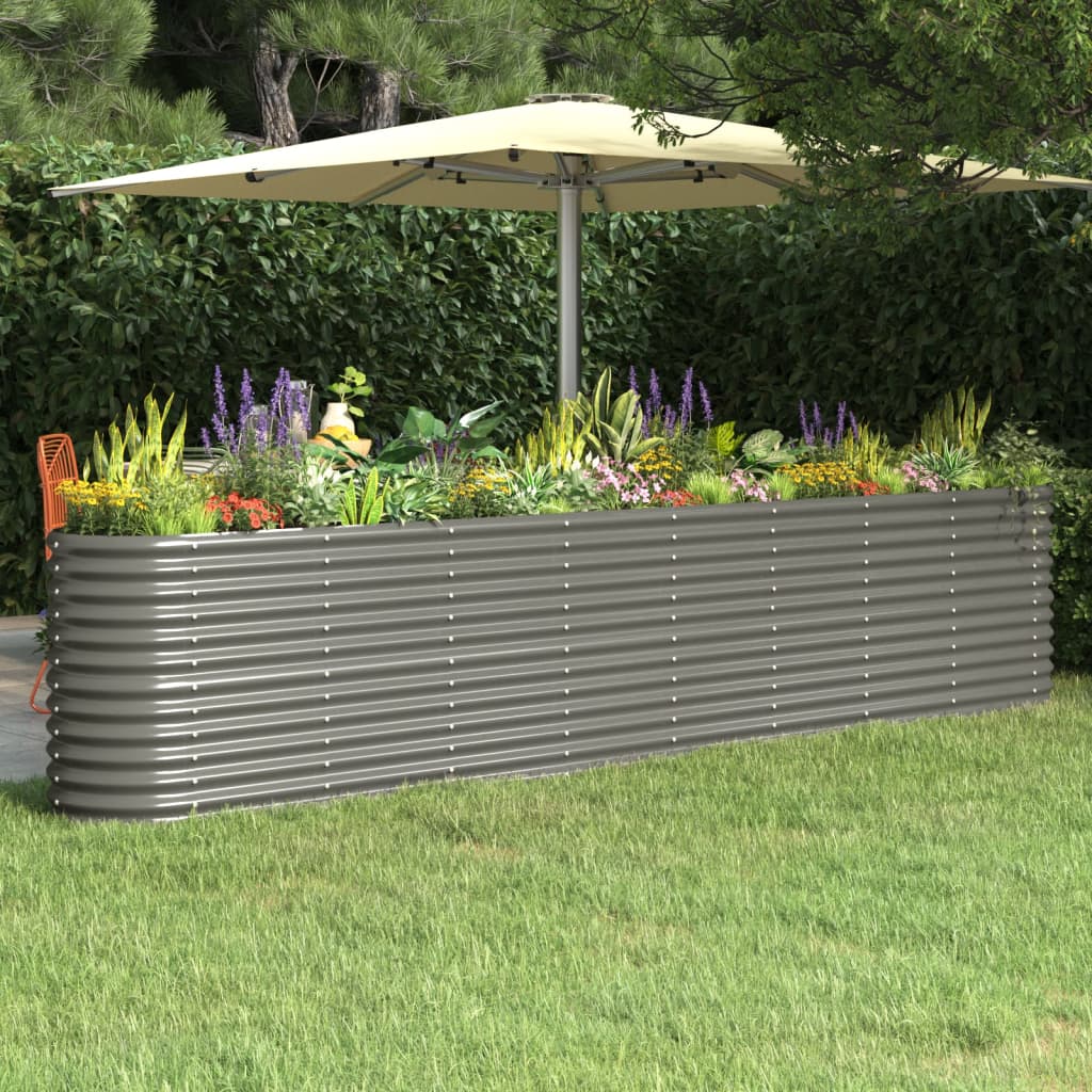 Garden Raised Bed Powder-coated Steel 332x40x68 cm Grey - The Home Maker