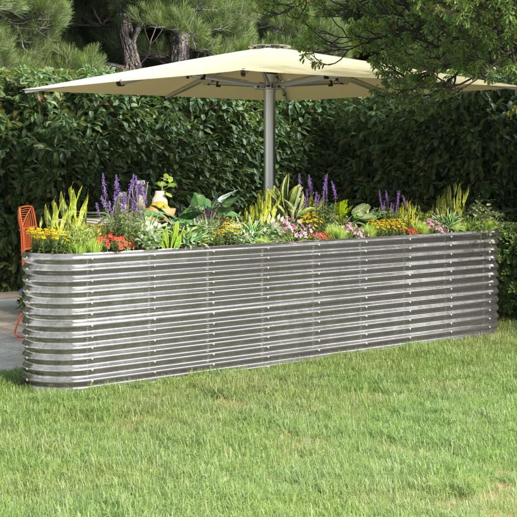 Garden Raised Bed Powder-coated Steel 332x40x68 cm Silver - R and M Furniture