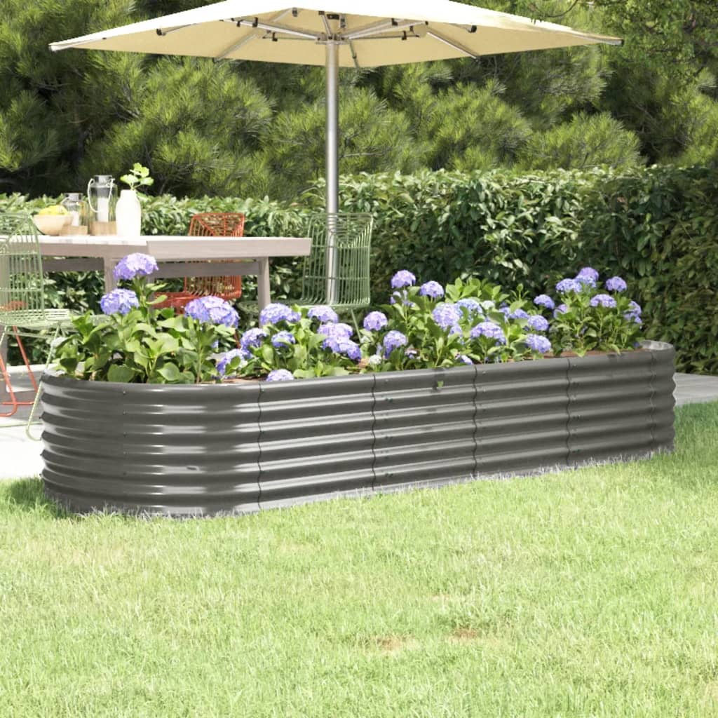Garden Raised Bed Powder-coated Steel 224x80x36 cm Grey - R and M Furniture