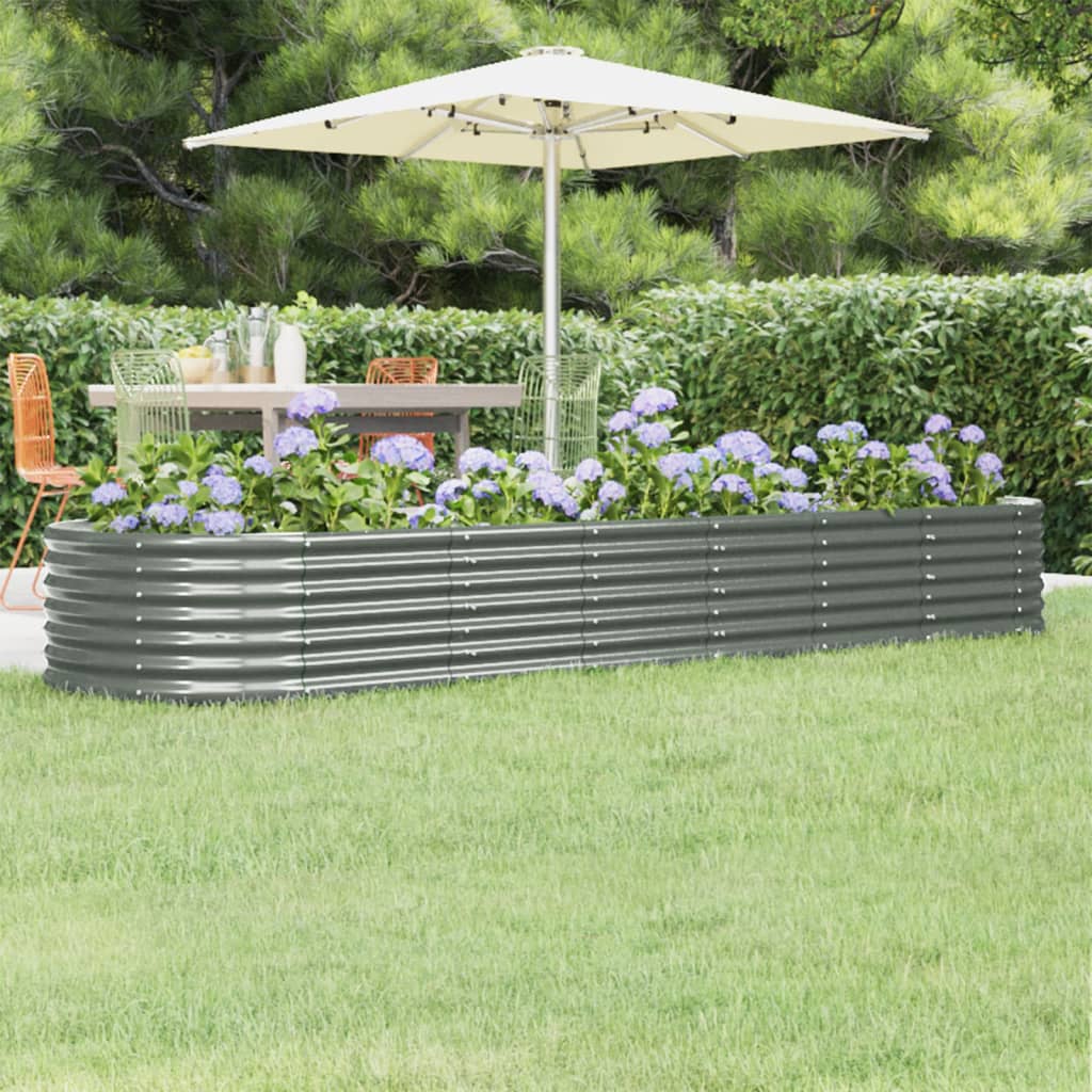 Garden Raised Bed Powder-coated Steel 296x80x36 cm Grey - Design Hut