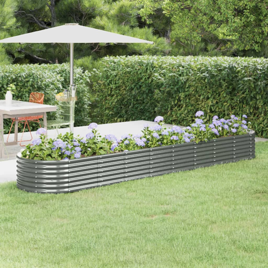Garden Raised Bed Powder-coated Steel 368x80x36 cm Grey - Unbeatable Bargains