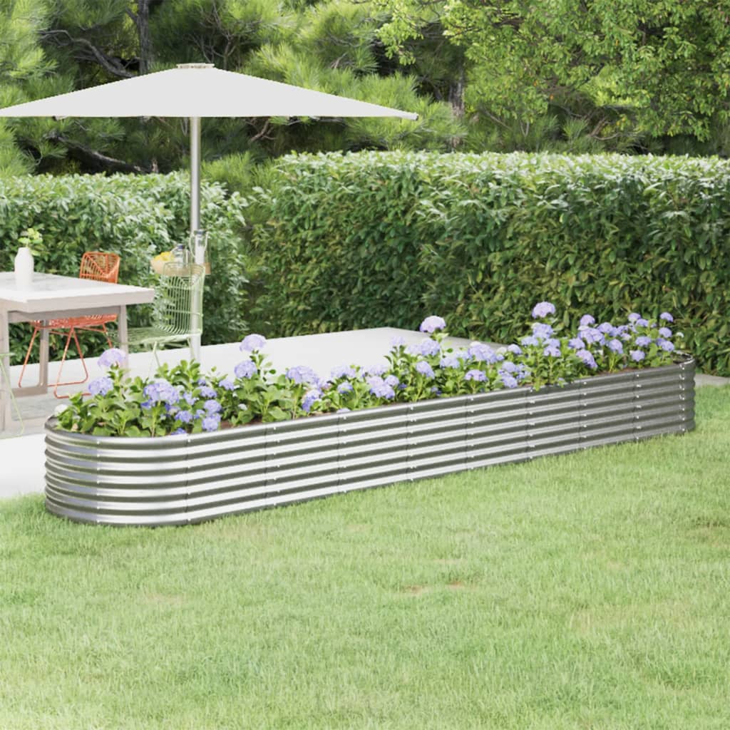 Garden Raised Bed Powder-coated Steel 368x80x36 cm Silver - Discount Dealers