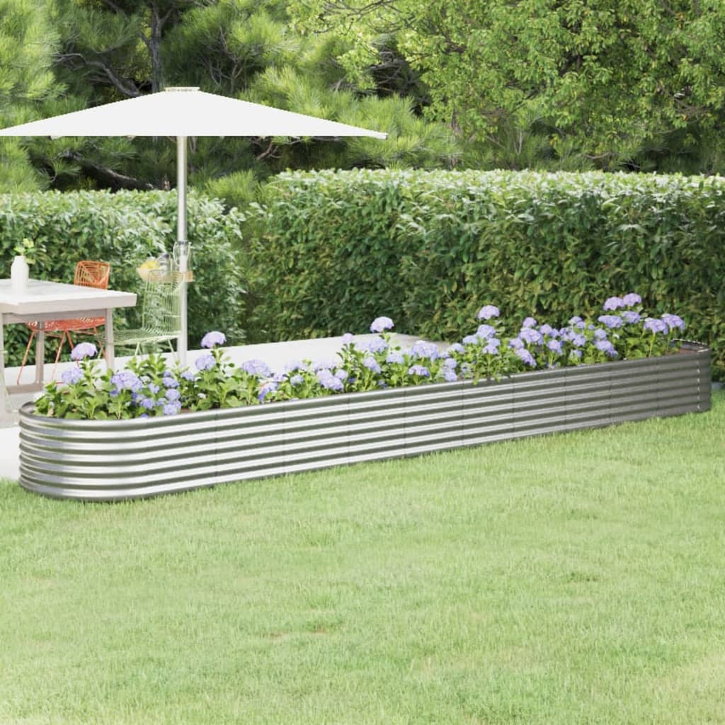 Garden Raised Bed Powder-coated Steel 440x80x36 cm Silver - Decor Base