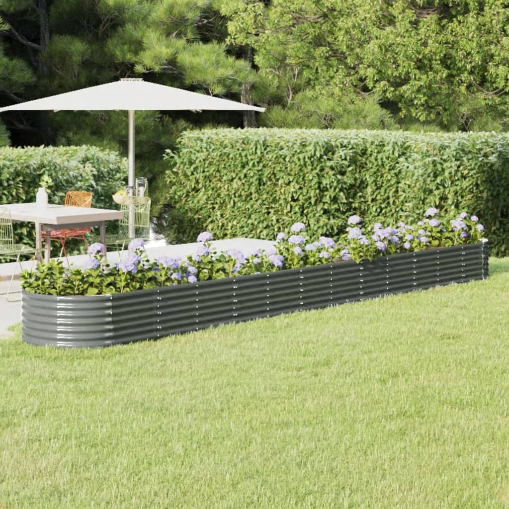 Garden Raised Bed Powder-coated Steel 512x80x36 cm Grey - Discount Dealers