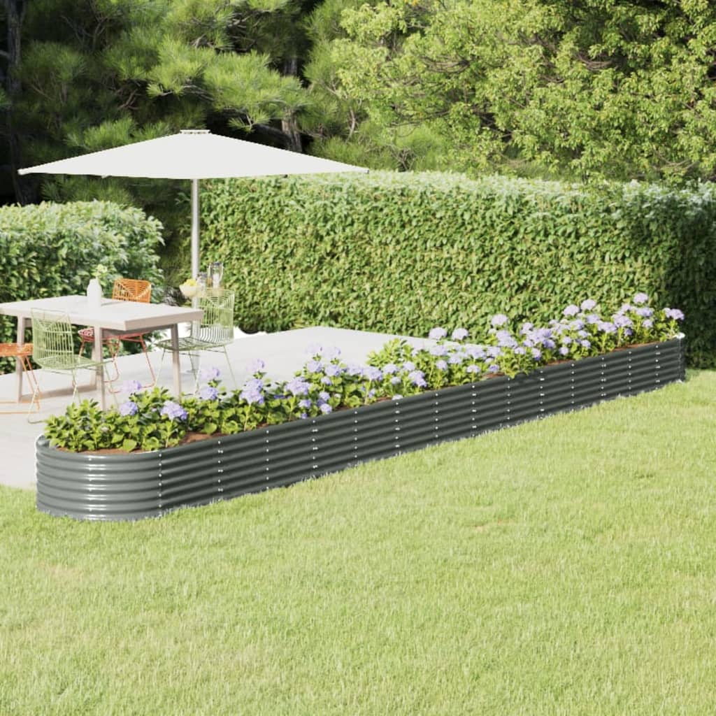 Garden Raised Bed Powder-coated Steel 620x80x36 cm Grey - Millennium Furniture