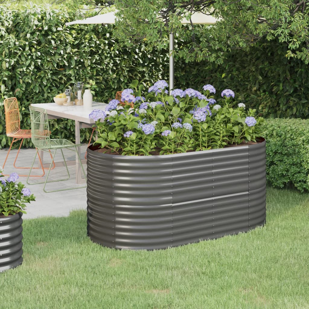 Garden Raised Bed Powder-coated Steel 152x80x68 cm Grey - Decor Base