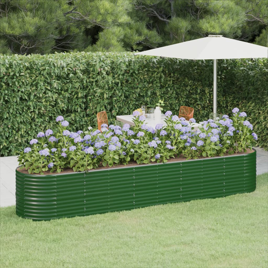 Garden Raised Bed Powder-coated Steel 368x80x68 cm Green - Brittle & Co