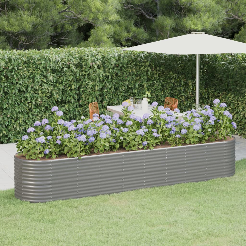 Garden Raised Bed Powder-coated Steel 368x80x68 cm Grey - Design Hut