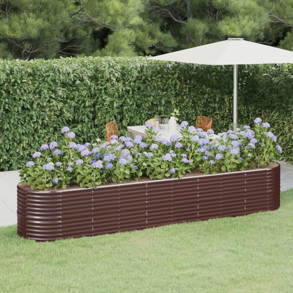 Garden Raised Bed Powder-coated Steel 368x80x68 cm Brown - Direct Imports