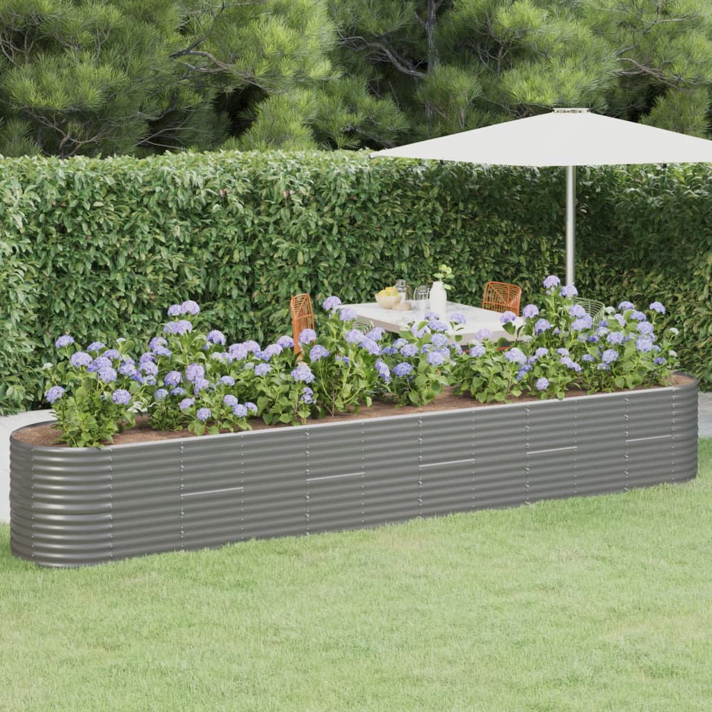 Garden Raised Bed Powder-coated Steel 440x80x68 cm Grey - Unbeatable Bargains