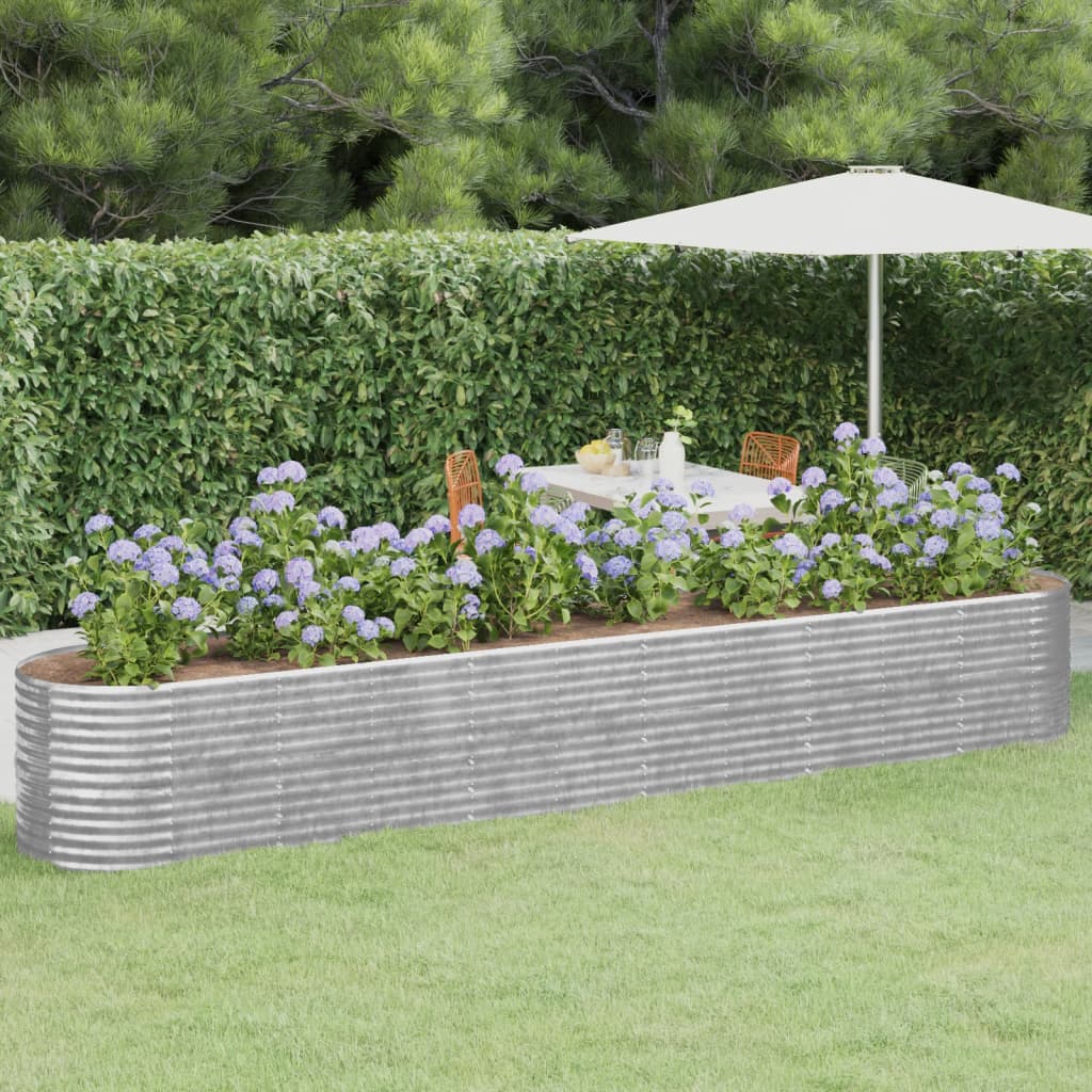 Garden Raised Bed Powder-coated Steel 440x80x68 cm Silver - Discount Dealers
