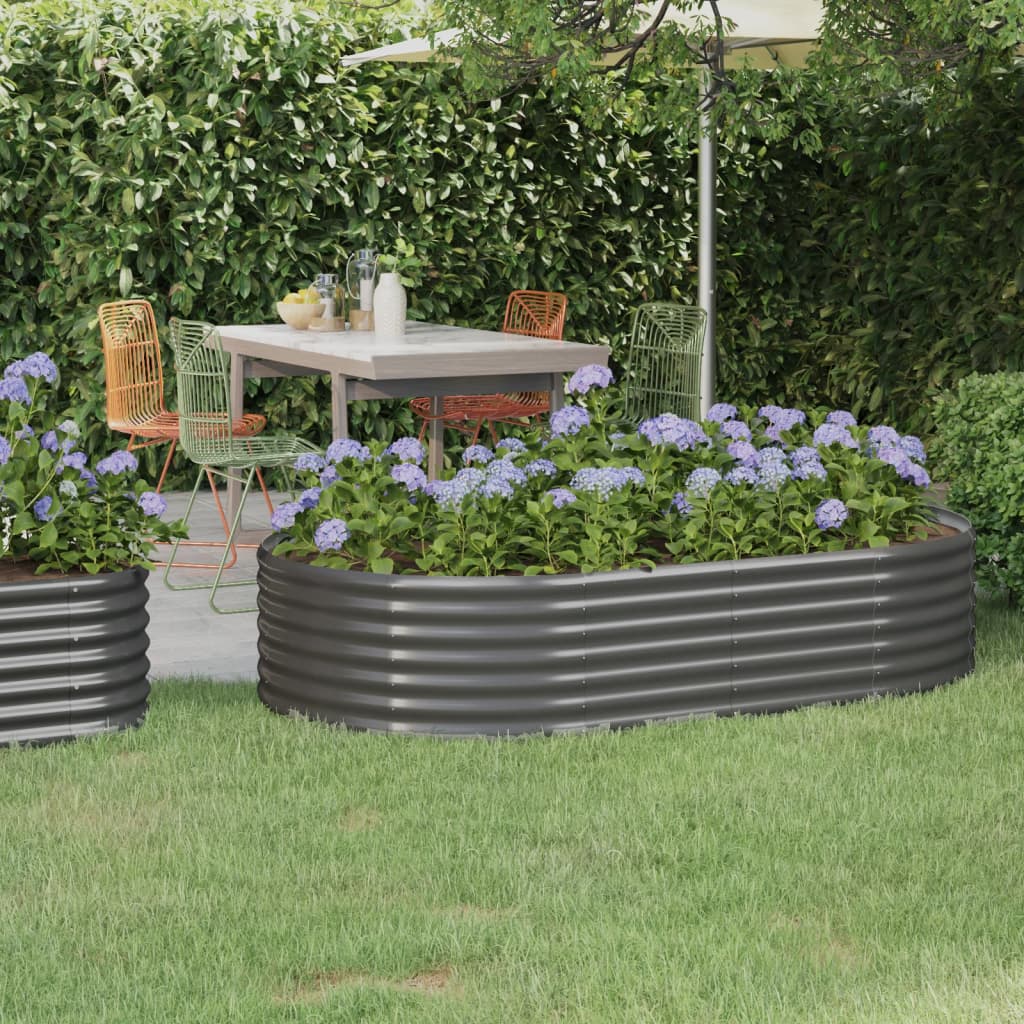 Garden Raised Bed Powder-coated Steel 175x100x36 cm Grey - Decor Base