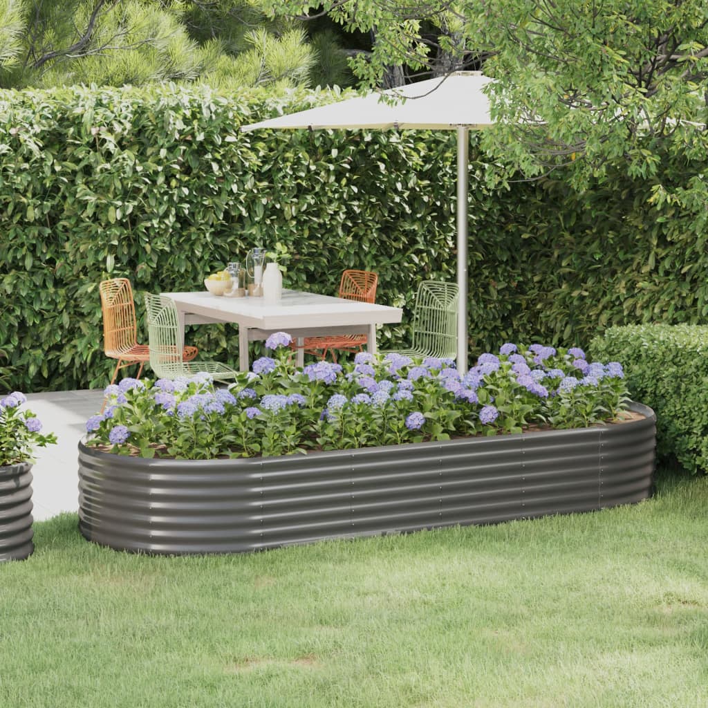 Garden Raised Bed Powder-coated Steel 249x100x36 cm Grey - Decor Base
