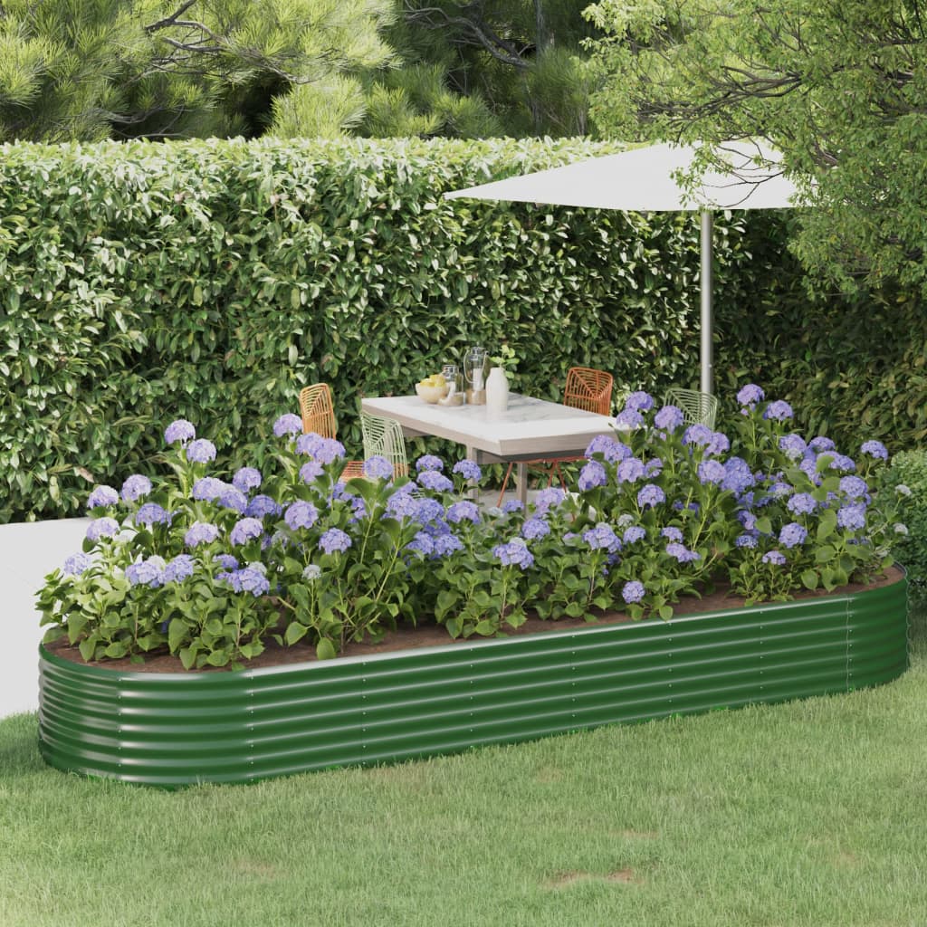 Garden Raised Bed Powder-coated Steel 322x100x36 cm Green - Design Hut
