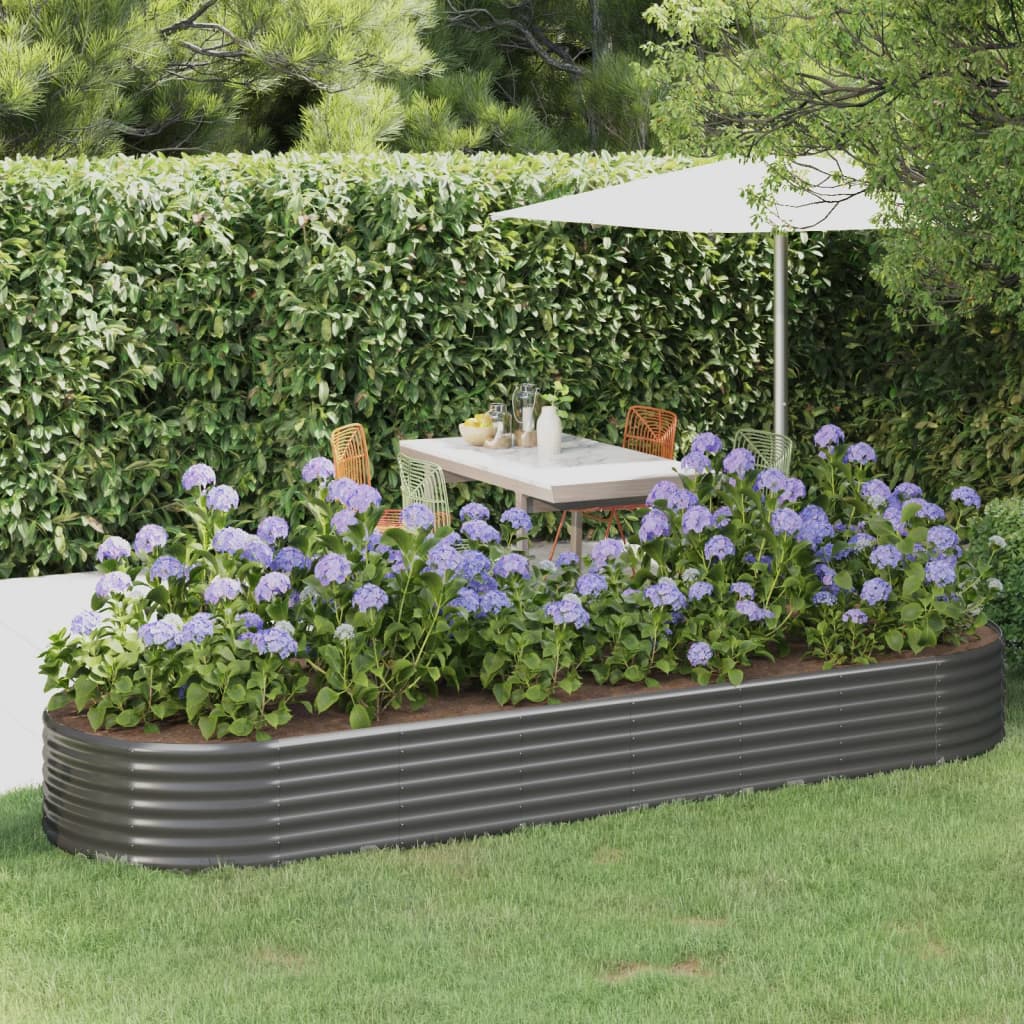Garden Raised Bed Powder-coated Steel 322x100x36 cm Grey - R and M Furniture