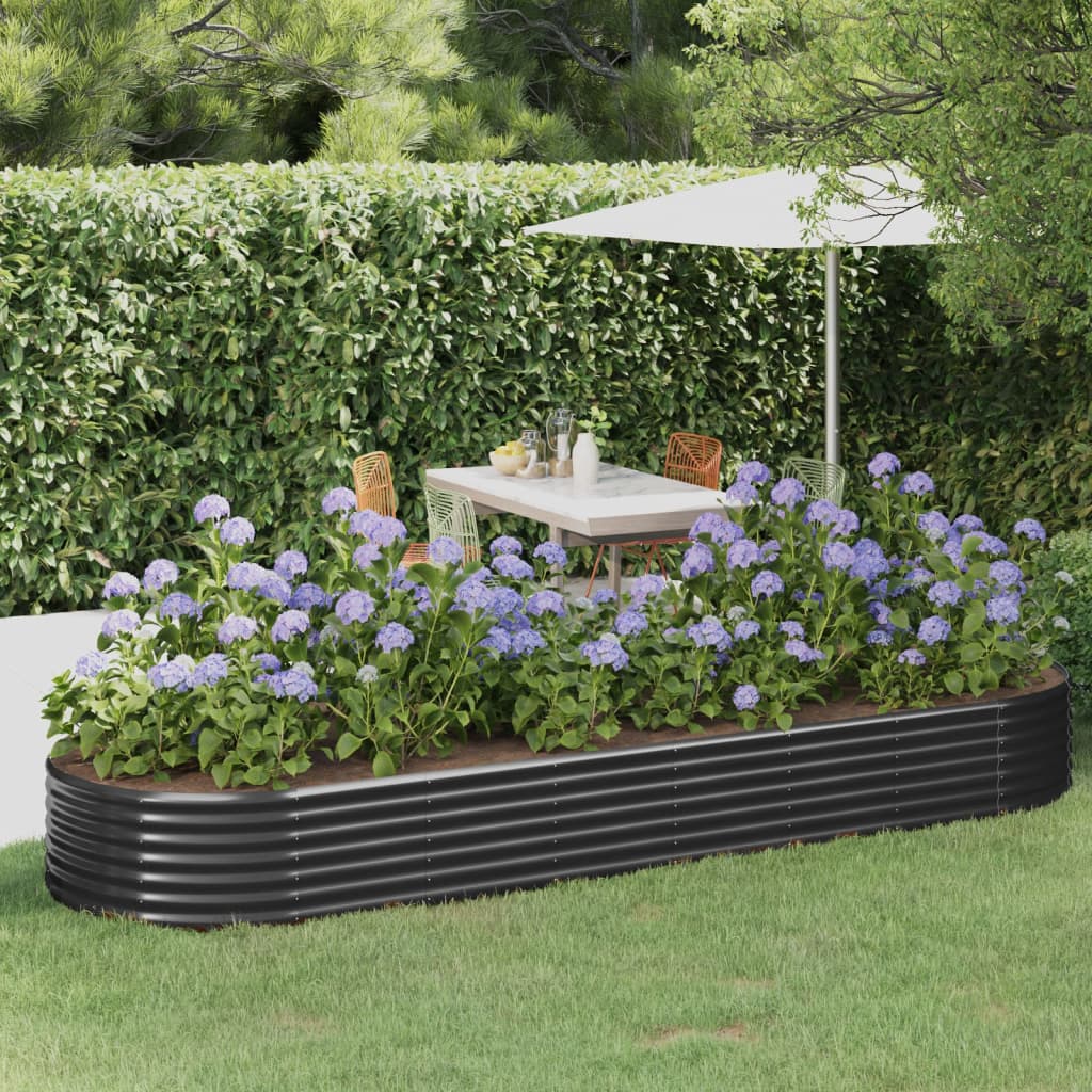 Garden Raised Bed Powder-coated Steel 322x100x36 cm Anthracite - Decor Base